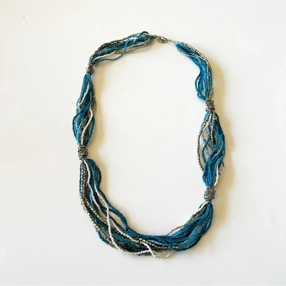 Vintage Glass Bead‎ Twist Necklace Boho Summer Beachy Vibes 30” Turquoise Silver - Picture 6 of 6